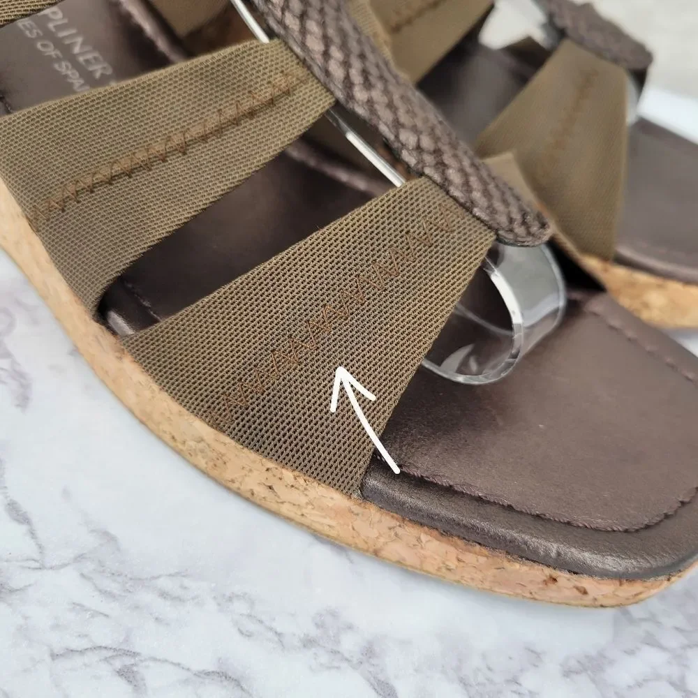 Donald Pliner Vintage Cork Wedge Slide Sandals with Snakeskin Leather Accent
